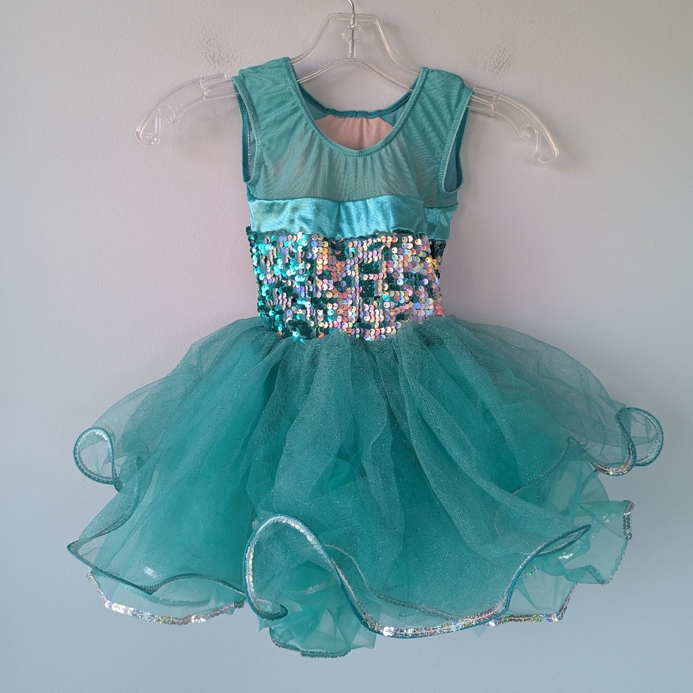 Weissman Girls Blue/Green Sequin Ballet Dance Costume - Picture 12 of 15
